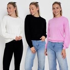 Womens Round Neck Soft Touch Long Sleeve Jumper Tops Size XS - XXXL