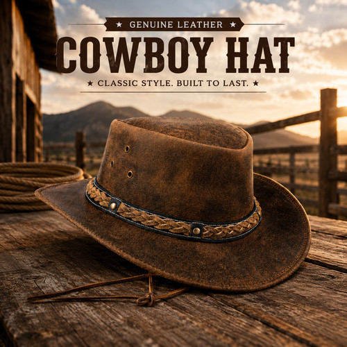 100 real leather cowboy - real, hat