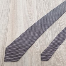 Corneliani Mens Silk Tie Blue White Geometric Dots Squares Suit Italy Made 8.5cm