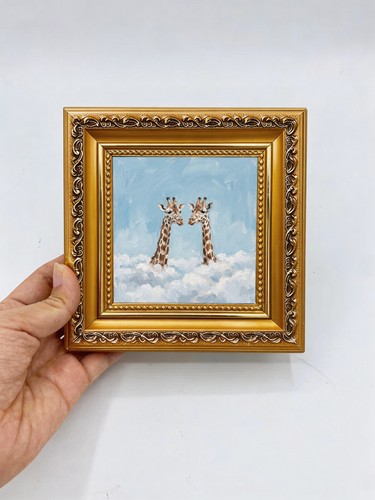 Two giraffes clouds art - two,