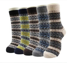 5 Pairs Winter Nordic Wool Blend Cashmere Thick Warm Knitted Thermal Crew Socks+