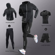 Mens Ice Fiber Quick Dry Tracksuit Running Fitness Training Gym Jogging Set UK