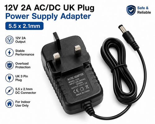 12v uk plug power - 2a, ac/dc