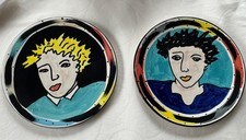 2 Beautiful JANE WILLINGALE PAINTED PLATES VINTAGE HONITON POTTERY RARE