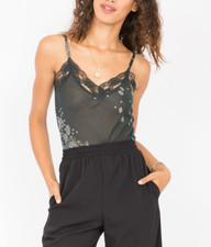 Lace Camisole Silk Cotton Mix Greys - Vest Top In A Paisley Print - Size S 6-8