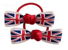 Pair Red White & Blue Union Jack Kings Coronation Bow Elastic Bobbles ??