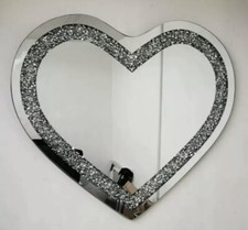 Crushed Crystal Diamond Mirror Wall Mirror Heart Shape Sparkle Silver 80x70