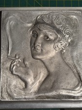 Early c1920's Art Deco Lady Smoking  Cigarette Box RW Coan London Cast Aluminum