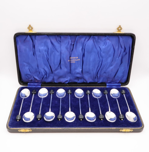 Antique boxed silver set - of, 12