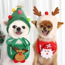 Cute Small Dog Puppy Cat Pet Green Christmas Tree Knitted Winter Hat Xmas Gifts