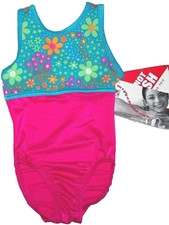 Alpha Factor Aerials Leotard Bodysuit Teal Flower Pink Shimmer New Girl S 4 5