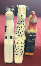 Wooden Shelf Sitters Cat, Dog & Rooster Hand Crafted