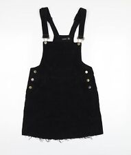Boohoo Womens Black Cotton Pinafore/Dungaree Dress Size 8 Square Neck Buckle