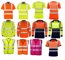 New Hi Viz High Visibility Vests Polo T-Shirt Top Safety Vis Security Work Wear