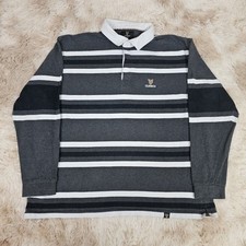 Men's Guinness Stripe Grey White Black Polo Long Sleeve Rugby Shirt Size XL
