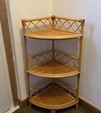 Vtg Bamboo Plant Stand Cane Woven Rattan 3 Tier Corner Shelf Unit Free Standing