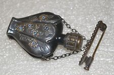 ANTIQUE VINTAGE  FRENCH GLASS & PLATED METAL MINIATURE PERFUME BOTTLE BROOCH