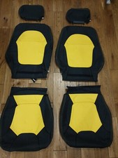 SCANIA SCA-0001 REAL LEATHER CAR SEAT COVERS SET BLACK/YELLOW # BRAND NEW #