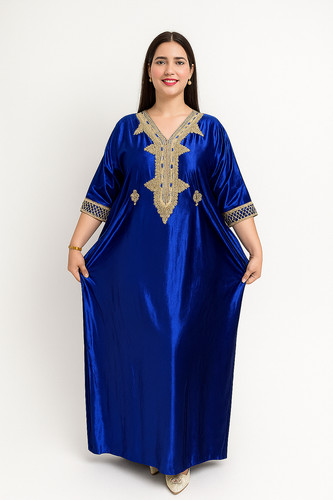 Blue velvet moroccan caftan - blue,