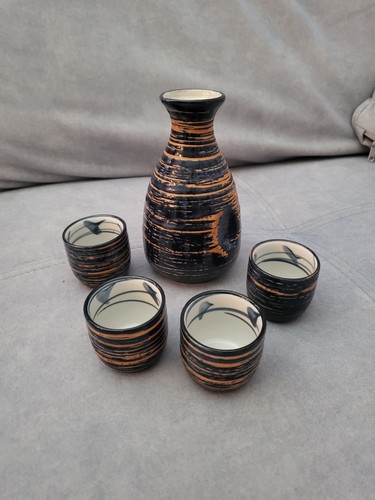 Ceramic sake bottle and - and, cups