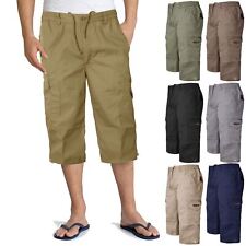 Mens 3/4 Shorts Cargo Combat Elasticated Waist Three Quarter Length Long Pants