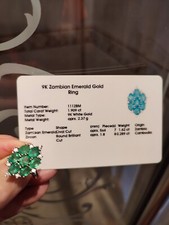 1.9ct Zambian Emerald Cluster with Zircon Accent 9k White Gold Ring Size N BNWOT