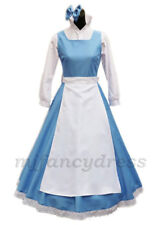 Womens Beauty and The Beast Belle Blue Dress Costume Blue Maid Fancy Dress