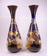 CARLTON WARE BLUE & GOLD FLORAL VASES WILTSHAW & ROBINSON c.1900