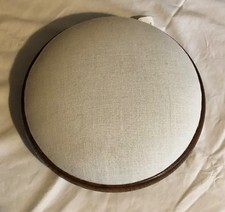 Vintage Round Foot Stool - Oak Wood Base & Fabric Top Nearv Mint Feet Circular