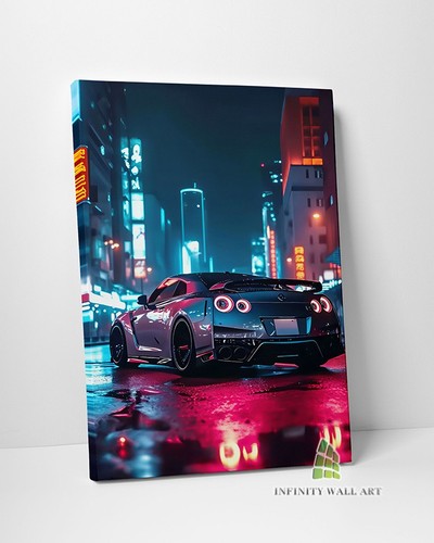 Sports car neon city - sports, canvas