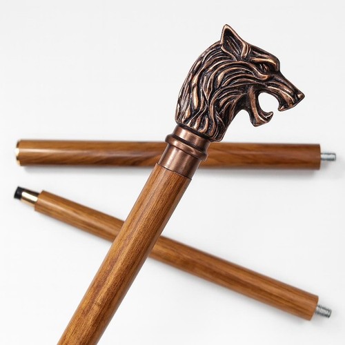 Wooden walking cane - cane, wolf