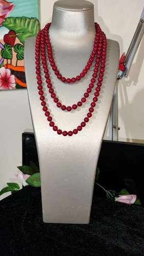 Vintage red glass - beads, long