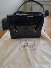 Vintage Black Patent Leather Gucci Handbag With Dust Bag