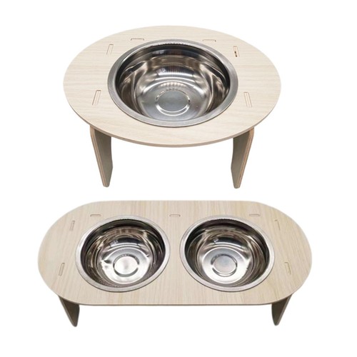 Wooden raised cat bowl and - raised,