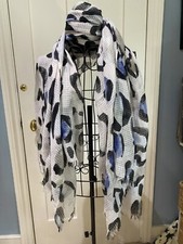 Marks & Spencer White Black Blue Large Leopard Print Scarf/Shawl/Wrap