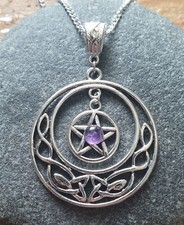 Celtic Heart with Amethyst ~ Silver Necklace Pagan Wicca Druid Jewellery 