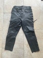 Vintage Black LINUS Leather Lace Up Trousers Motorcycle Side Laced Jeans 33W 28L