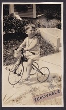 Antique c1930 Snapshot Photograph Little Boy Riding Tricycle Trike USA American