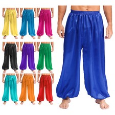 UK Men Bloomers Satin Trousers Carnival Pants Club Wear Belly Dance Street Loose