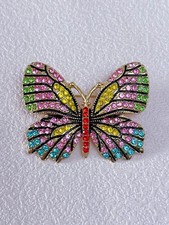 Vintage Crystal Butterfly Brooch Sparkly Costume Fashion Jewellery Xmas Gift
