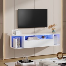 130cm Floating TV Stand Unit RGB LED Lighted Wall Mounted Cabinet Storage Door