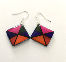 Handmade airdry clay and resin coated multicoloured drop earrings