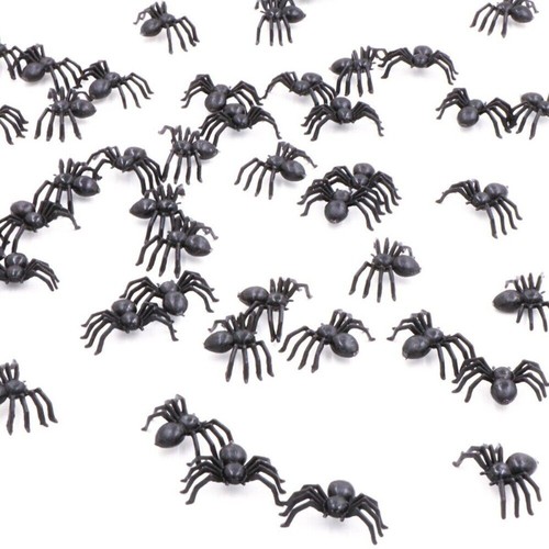 100x black plastic fake spider - 100x,