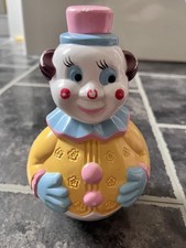 Vintage Colorful Roly Poly Clown Weeble - Wobble Clown Musical Toy 1970s