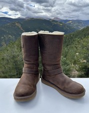 UGG Kensington Australia Leather Sheepskin Moto Harness Boots Size US 7 Brown