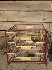 Metal Wire 3 Drawer Paper Tray Desk Organizer Rack Basket Red White Vintage 