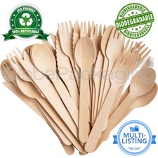 WOODEN DISPOSABLE CUTLERY BIODEGRADABLE WOOD FORKS KNIVES SPOONS *FULL RANGE*