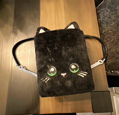Black cat face crossbody bag - black,