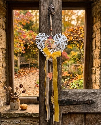 White wicker heart - wicker, hanging