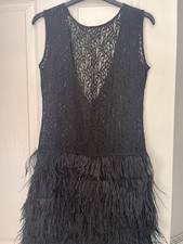 Zara Sheer Lace Dress With Feather Bottom. Size S
